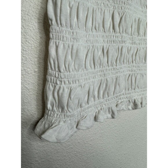 Madewell XXS Smocked Boatneck Tank White Cotton Linen Ruffle Hem Slim Fit NWT - Picture 5 of 11